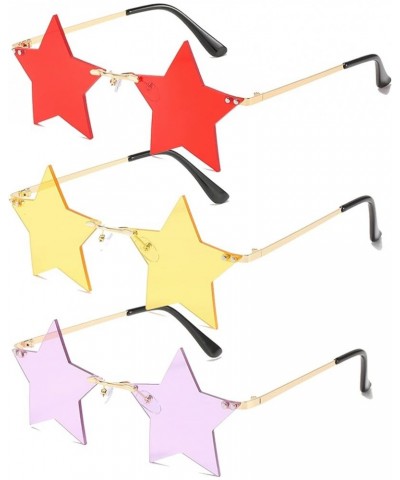 3 Pairs Star Rimless Transparent Personality Sunglasses Women/Men Party Cute Colorful Pentagram Rimless Glasses Yellow+red+pu...