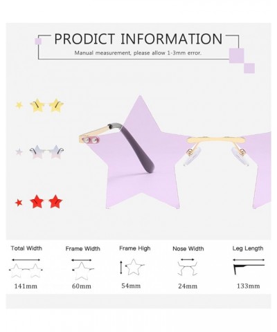 3 Pairs Star Rimless Transparent Personality Sunglasses Women/Men Party Cute Colorful Pentagram Rimless Glasses Yellow+red+pu...