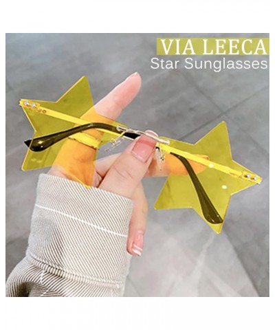 3 Pairs Star Rimless Transparent Personality Sunglasses Women/Men Party Cute Colorful Pentagram Rimless Glasses Yellow+red+pu...