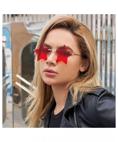 3 Pairs Star Rimless Transparent Personality Sunglasses Women/Men Party Cute Colorful Pentagram Rimless Glasses Yellow+red+pu...