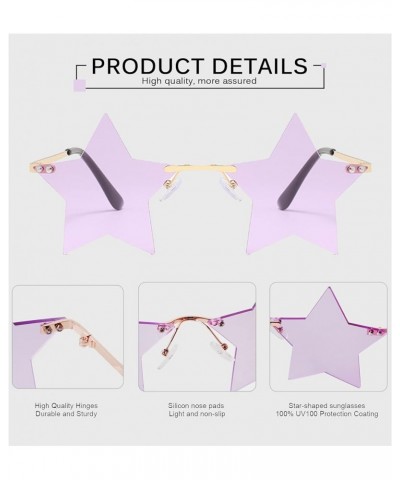 3 Pairs Star Rimless Transparent Personality Sunglasses Women/Men Party Cute Colorful Pentagram Rimless Glasses Yellow+red+pu...