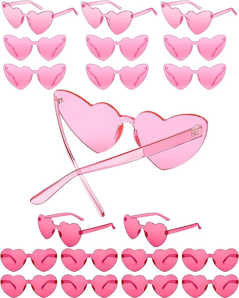 20 Pack Rimless Heart Glasses for Women Mixed Styles Heart Shaped Sunglasses Cute Color for Bachelor Party Favor Rose Pink $1...