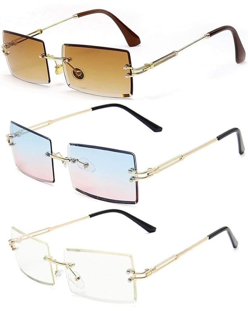 3 Pairs Rimless Rectangle Sunglasses Vintage Lightweight Frameless Eyewear for Women Men 20 $11.75 Rimless