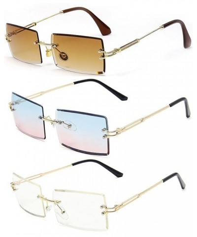 3 Pairs Rimless Rectangle Sunglasses Vintage Lightweight Frameless Eyewear for Women Men 20 $11.75 Rimless