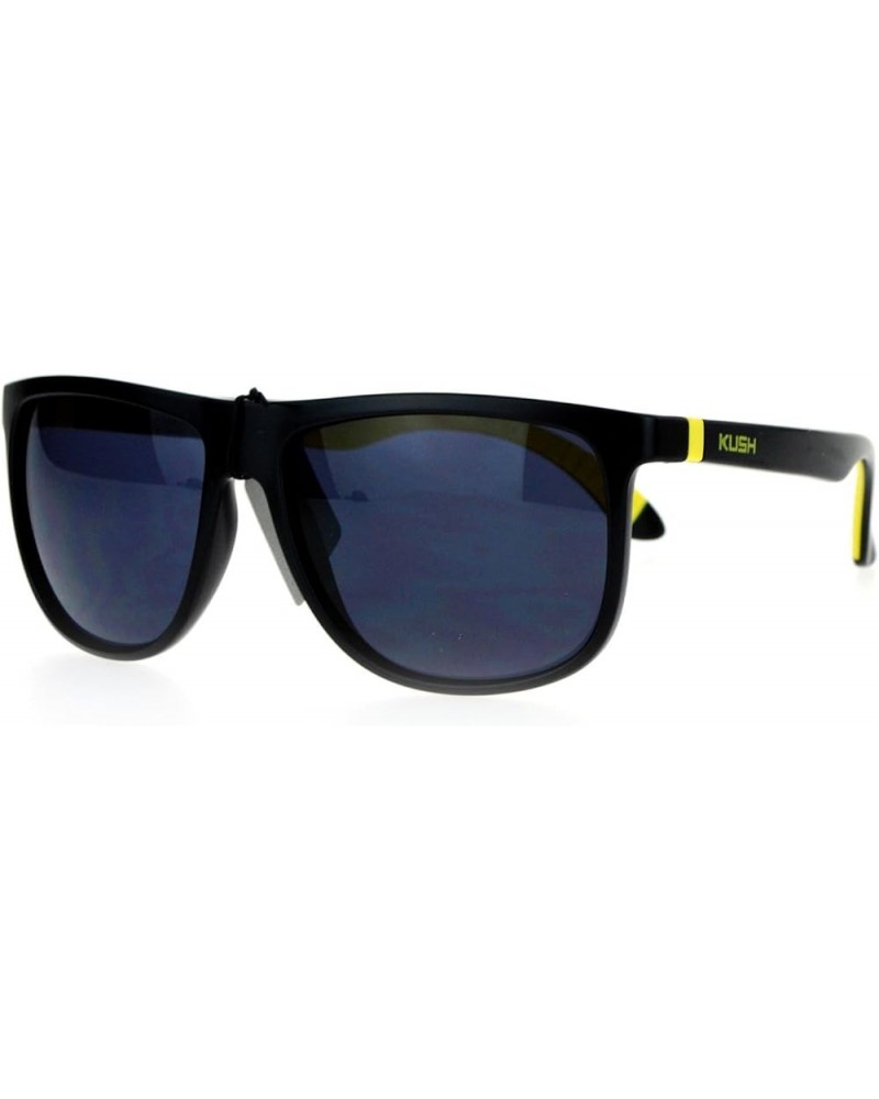 KUSH Sunglasses Thin Square Frame Rubber End Temple Matte Black Black Yellow black $8.82 Square