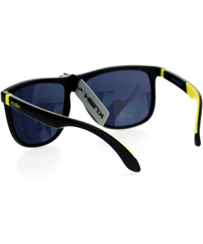 KUSH Sunglasses Thin Square Frame Rubber End Temple Matte Black Black Yellow black $8.82 Square