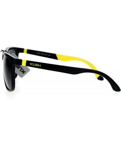 KUSH Sunglasses Thin Square Frame Rubber End Temple Matte Black Black Yellow black $8.82 Square