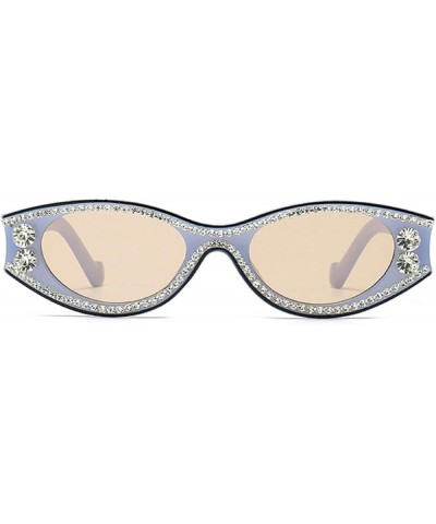 Vintage Crystal Diamond sunglasses for Women Small Oval Rhinestone Sunglasses Shiny Cat Eye Party Rave Sunglasses UV400 Blue ...