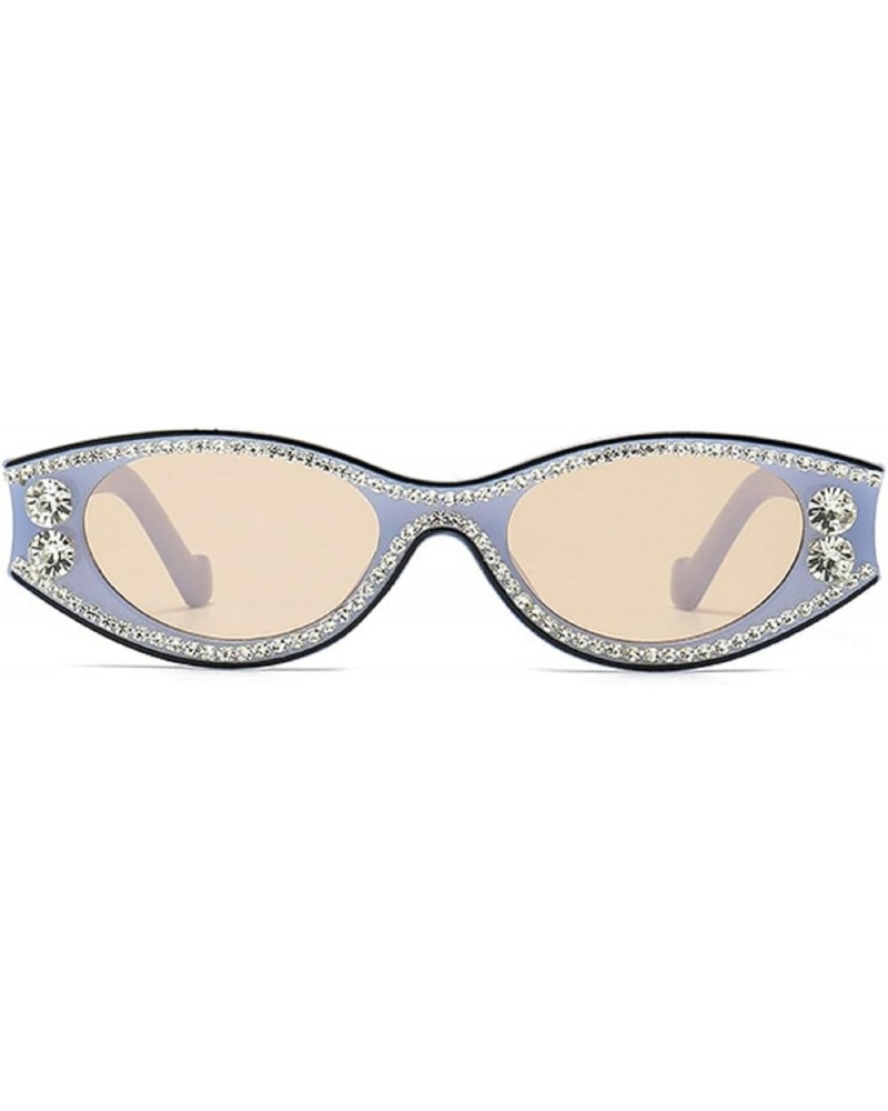 Vintage Crystal Diamond sunglasses for Women Small Oval Rhinestone Sunglasses Shiny Cat Eye Party Rave Sunglasses UV400 Blue ...