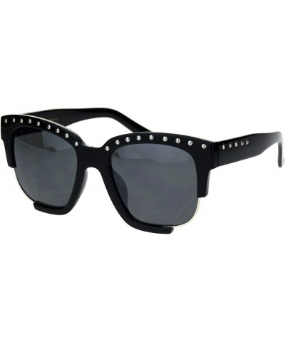 Womens Metal Studded Exposed Lens Plastic Horned Butterfly Sunglasses Black Silver Black $9.87 Rectangular