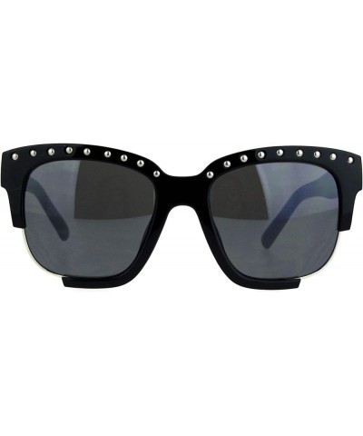 Womens Metal Studded Exposed Lens Plastic Horned Butterfly Sunglasses Black Silver Black $9.87 Rectangular