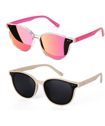 Sunglasses Womens, Cat Eye Pink Sunglasses for Women with Mirrored Trendy Lens UV400 Blocking Pink+beige $6.49 Designer