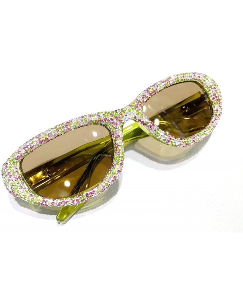 Retro Cat Eye Sunglasses for Women Rhinestone Diamond Small 90s UV400 Sunglasses Green $10.14 Cat Eye