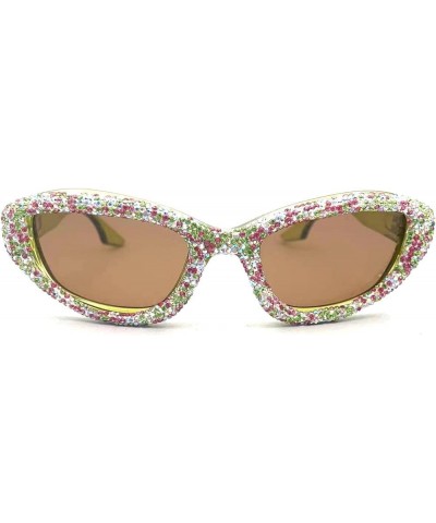 Retro Cat Eye Sunglasses for Women Rhinestone Diamond Small 90s UV400 Sunglasses Green $10.14 Cat Eye