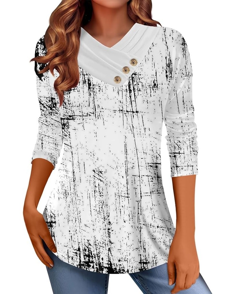 Women's Plus Size Button V Neck 2023 Casual Loose Tee Tops Tie Dye Basic Shirts Trendy Cute Slim Fit Dressy Blouses 1-white $...