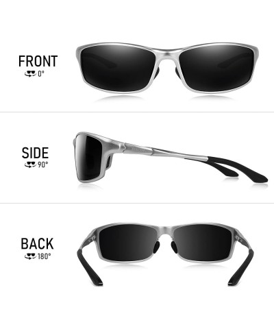 Polarized Mens Sunglasses: UV Protection Black Blue Shades for Men Sport Driving with Al-Mg Metal Frame H-silver Frame Black ...