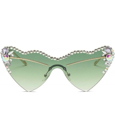 Fashion Rimless One-piece Diamond Heart Shaped Sunglasses Women Luxury Design Bling Rhinestone Party Sun Glasses Green $11.01...