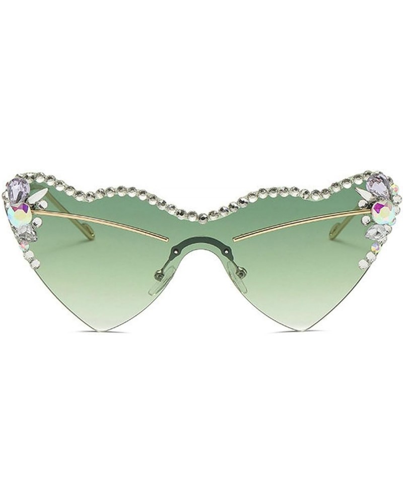 Fashion Rimless One-piece Diamond Heart Shaped Sunglasses Women Luxury Design Bling Rhinestone Party Sun Glasses Green $11.01...