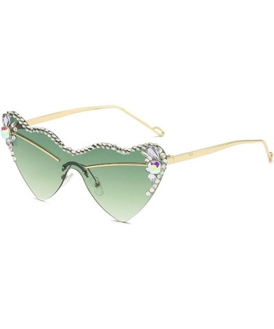 Fashion Rimless One-piece Diamond Heart Shaped Sunglasses Women Luxury Design Bling Rhinestone Party Sun Glasses Green $11.01...