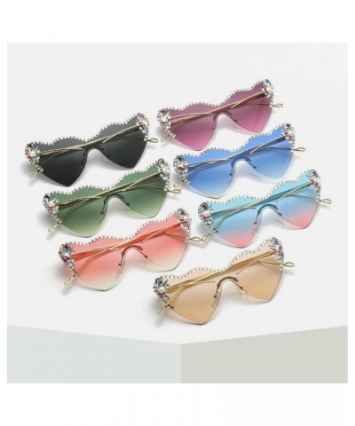 Fashion Rimless One-piece Diamond Heart Shaped Sunglasses Women Luxury Design Bling Rhinestone Party Sun Glasses Green $11.01...