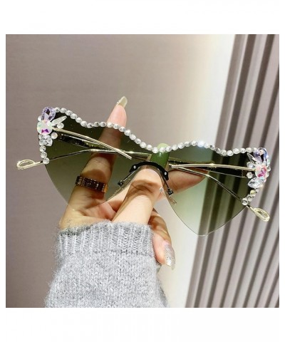 Fashion Rimless One-piece Diamond Heart Shaped Sunglasses Women Luxury Design Bling Rhinestone Party Sun Glasses Green $11.01...