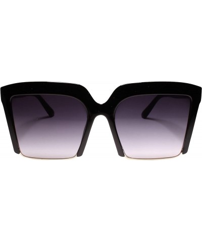 Classy Retro Oversized Exaggerated Womens Semi Rimless Square Sunglasses Black $9.87 Oversized