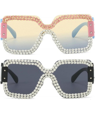 rimless Women Sunglasses Vintage Square pink Crystal Rhinestone Sparkling Bejewelled Costume Party Sunglasses 2pcs-black Whit...