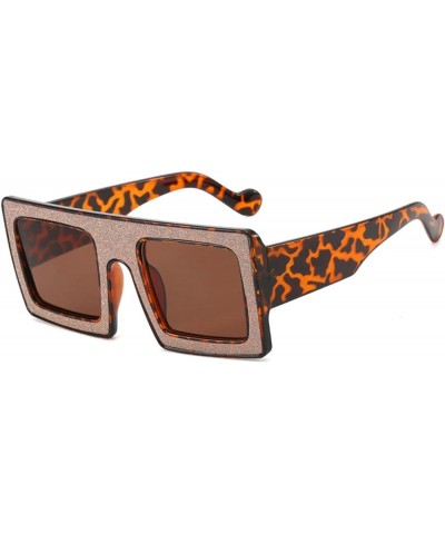 Oversized Square Sunglasses Crystal Rhinestone Exaggerated Flat Top Shades Sunglasses for Women Men Leopard $10.38 Square