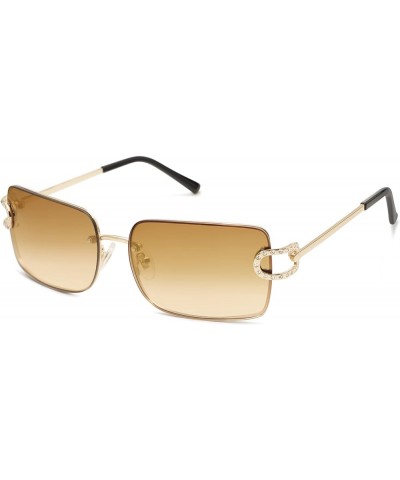 Vintage Rectangle Sunglasses for Women,Trendy Rimless 90s UV400 Womens Y2K Shades SJ1178 Gold/Yellow Brown Grading $7.94 Rimless