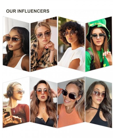 Vintage Rectangle Sunglasses for Women,Trendy Rimless 90s UV400 Womens Y2K Shades SJ1178 Gold/Yellow Brown Grading $7.94 Rimless