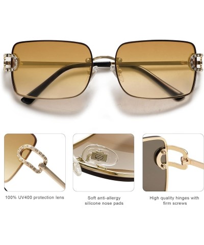 Vintage Rectangle Sunglasses for Women,Trendy Rimless 90s UV400 Womens Y2K Shades SJ1178 Gold/Yellow Brown Grading $7.94 Rimless