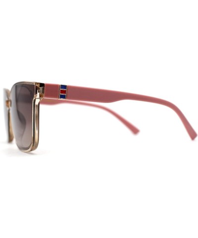 Womens Mod Inset Lens Horn Rim Fashion Plastic Sunglasses Beige Pink / Brown $10.05 Rectangular