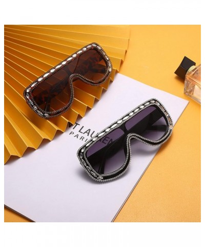 Big Frame One-Piece Diamond Rhinestone Sunglasses Women Luxury Shiny Sun Glasses Female Vintage Oversized Shades UV400 Tea $1...