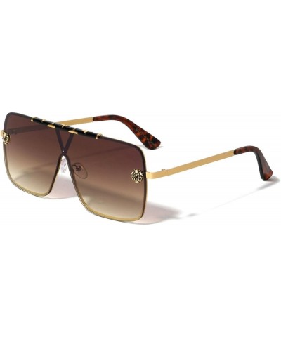 Semi Rimless Square One Piece Shield Lens Luxury Aviator Sunglasses Black Gold & Tortoise Frame Brown Gradient Lens $11.94 Ri...