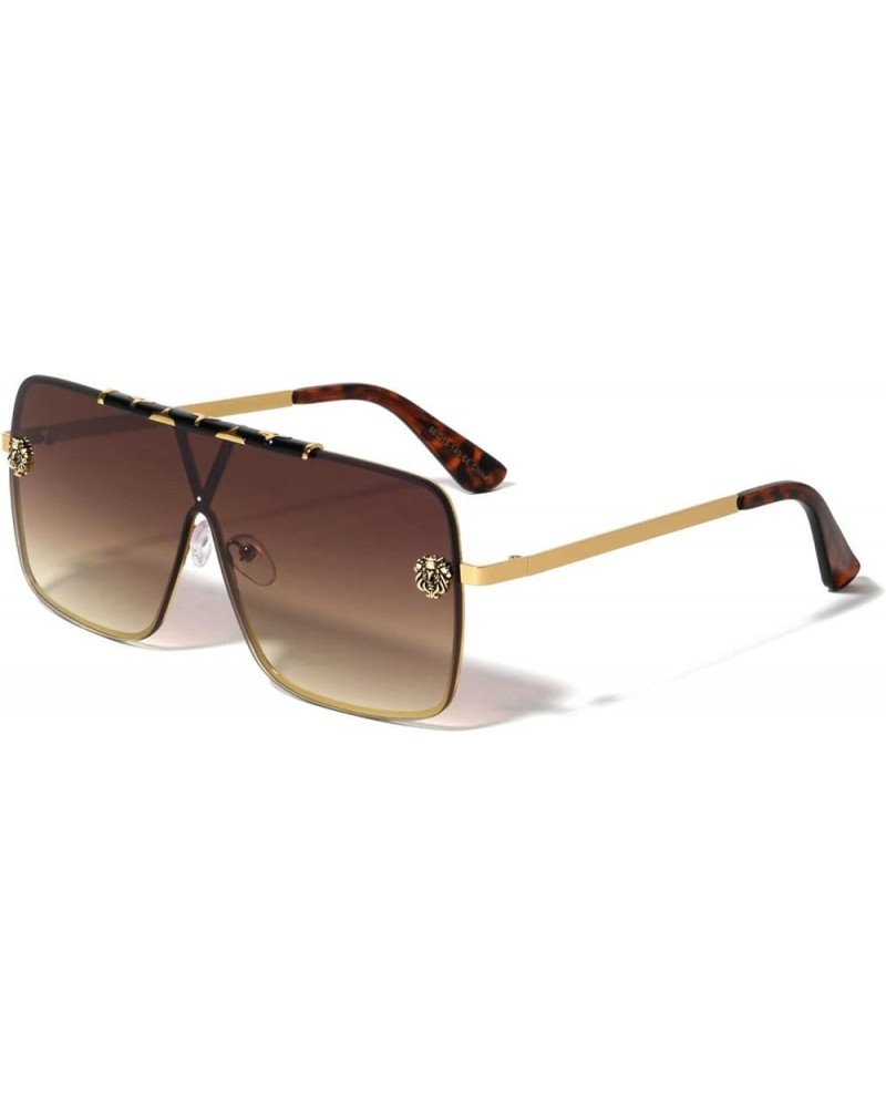 Semi Rimless Square One Piece Shield Lens Luxury Aviator Sunglasses Black Gold & Tortoise Frame Brown Gradient Lens $11.94 Ri...