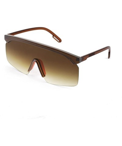 Square Flat Top Shield Oversize One-Piece Half-Rimless Sunglasses for Men Women B2766 Tea Frame & Gradual Tea Lens $8.39 Rimless