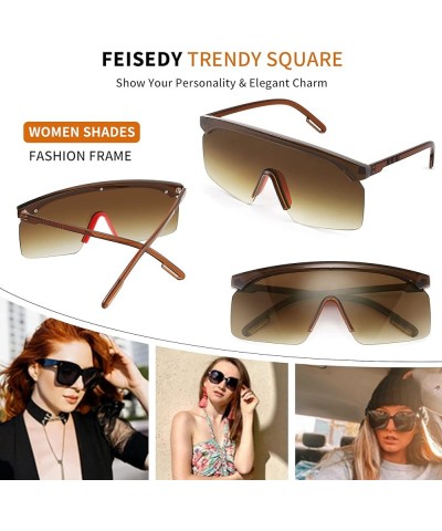 Square Flat Top Shield Oversize One-Piece Half-Rimless Sunglasses for Men Women B2766 Tea Frame & Gradual Tea Lens $8.39 Rimless