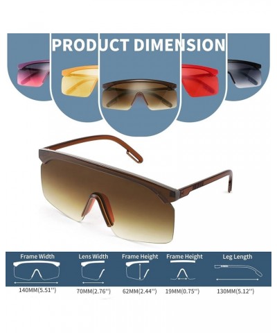 Square Flat Top Shield Oversize One-Piece Half-Rimless Sunglasses for Men Women B2766 Tea Frame & Gradual Tea Lens $8.39 Rimless