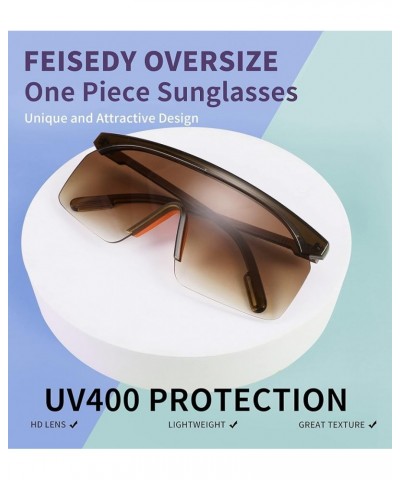 Square Flat Top Shield Oversize One-Piece Half-Rimless Sunglasses for Men Women B2766 Tea Frame & Gradual Tea Lens $8.39 Rimless