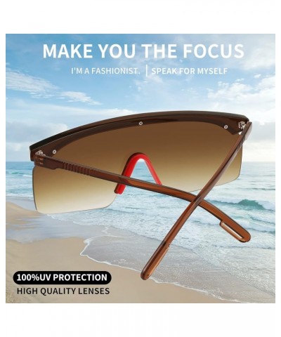 Square Flat Top Shield Oversize One-Piece Half-Rimless Sunglasses for Men Women B2766 Tea Frame & Gradual Tea Lens $8.39 Rimless