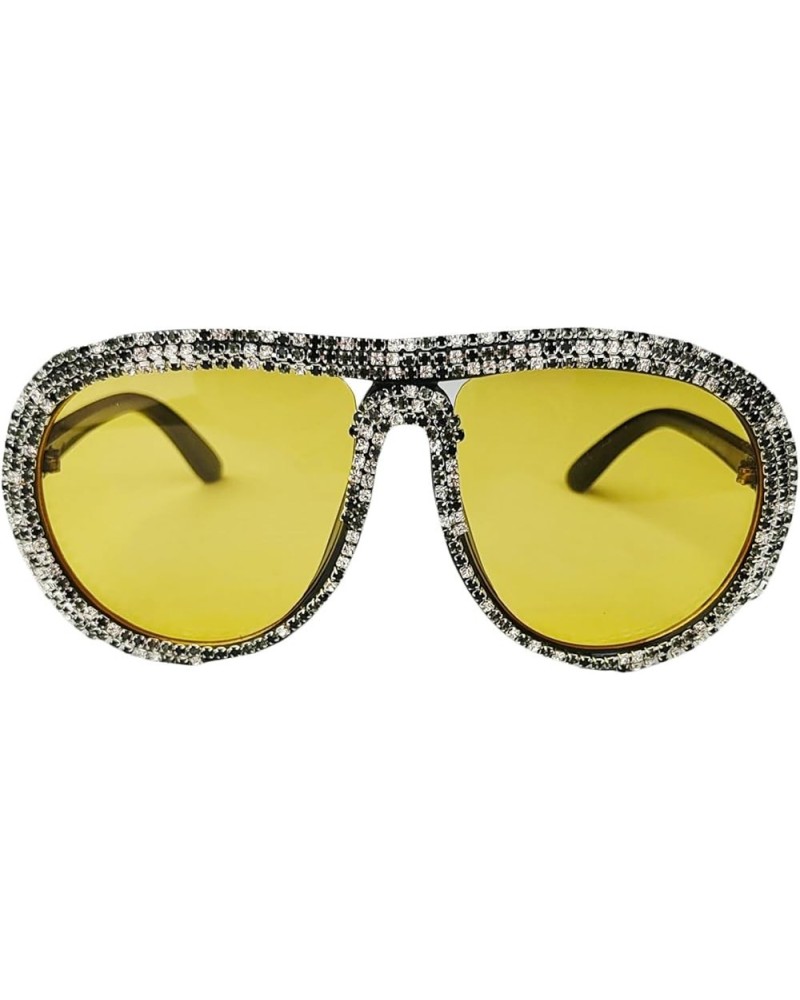 Luxury Oversized Pilot Y2k Rhinestone Sunglasses Women Diamond Pearl party Sun Glasses Futuristic Crystal Shades Yellow $10.9...