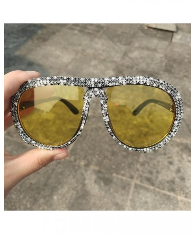 Luxury Oversized Pilot Y2k Rhinestone Sunglasses Women Diamond Pearl party Sun Glasses Futuristic Crystal Shades Yellow $10.9...