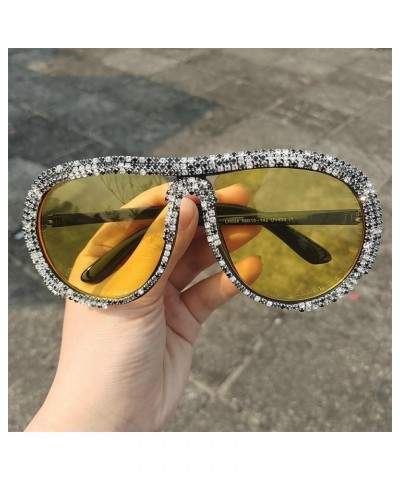 Luxury Oversized Pilot Y2k Rhinestone Sunglasses Women Diamond Pearl party Sun Glasses Futuristic Crystal Shades Yellow $10.9...