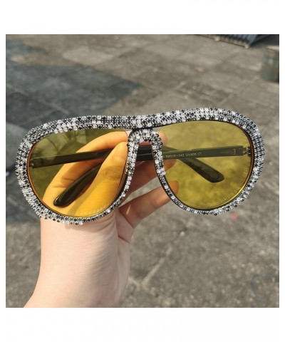 Luxury Oversized Pilot Y2k Rhinestone Sunglasses Women Diamond Pearl party Sun Glasses Futuristic Crystal Shades Yellow $10.9...