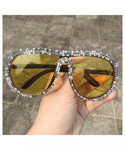 Luxury Oversized Pilot Y2k Rhinestone Sunglasses Women Diamond Pearl party Sun Glasses Futuristic Crystal Shades Yellow $10.9...