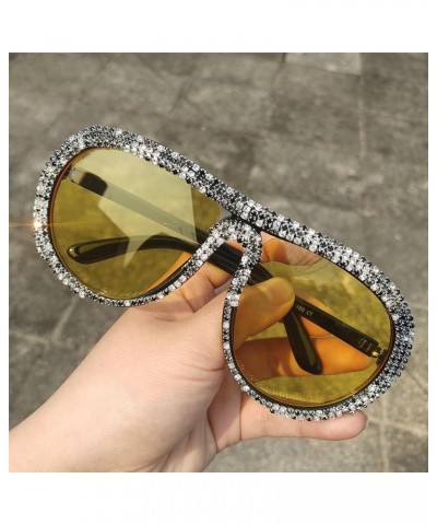 Luxury Oversized Pilot Y2k Rhinestone Sunglasses Women Diamond Pearl party Sun Glasses Futuristic Crystal Shades Yellow $10.9...