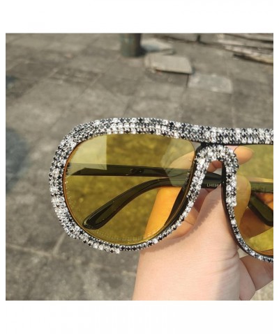 Luxury Oversized Pilot Y2k Rhinestone Sunglasses Women Diamond Pearl party Sun Glasses Futuristic Crystal Shades Yellow $10.9...