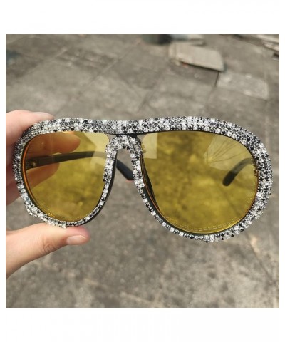 Luxury Oversized Pilot Y2k Rhinestone Sunglasses Women Diamond Pearl party Sun Glasses Futuristic Crystal Shades Yellow $10.9...