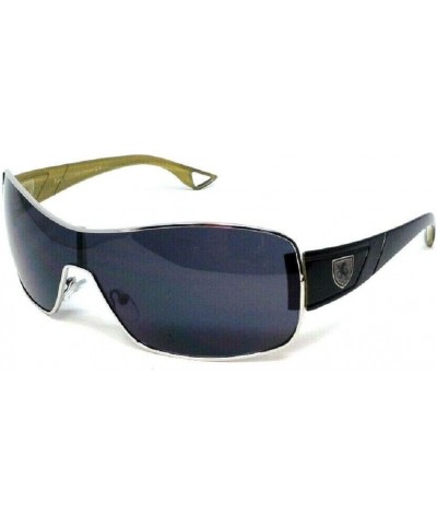 Wrap Around One Piece Lens Sunglasses Silver, Olive & Black Frame Solid Black Lens $8.37 Rectangular