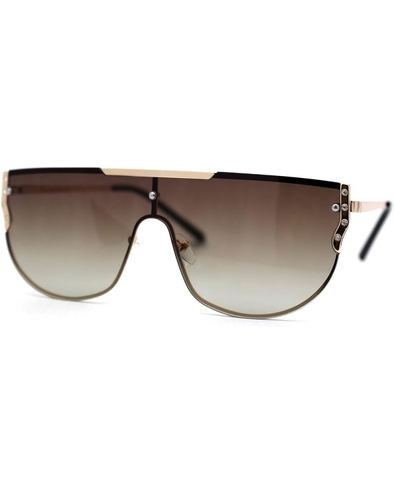 Womens Rhinestone Trim Flat Top Exposed Lens Metal Sunglasses Gold Brown Green $9.15 Designer